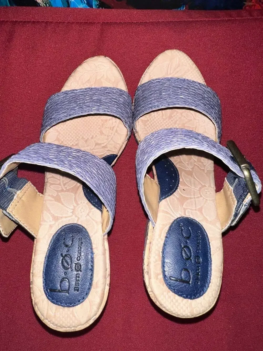 No.84 B.0.C Born Concept Purple Blue Weave Double Strap Wedge Sandals